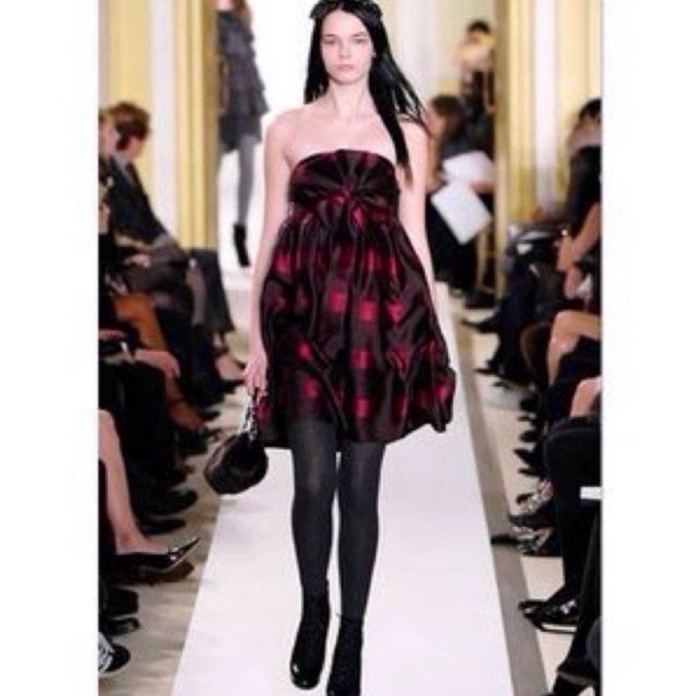 Marc by Marc Jacobs Silk Taffeta Strapless Plaid Dress